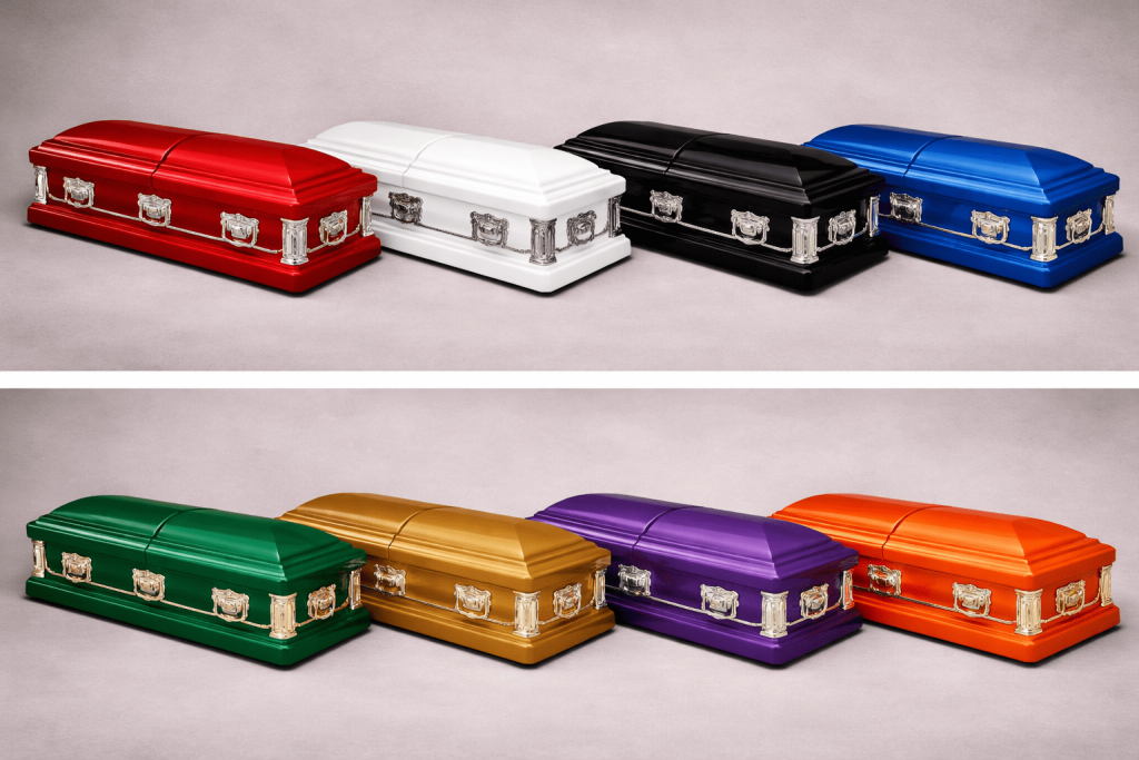 El yatırması üretim renkli fiberglass tabut modelleri tek parça kapaklı taşıma kulplu cenaze tabutu çeşitleri