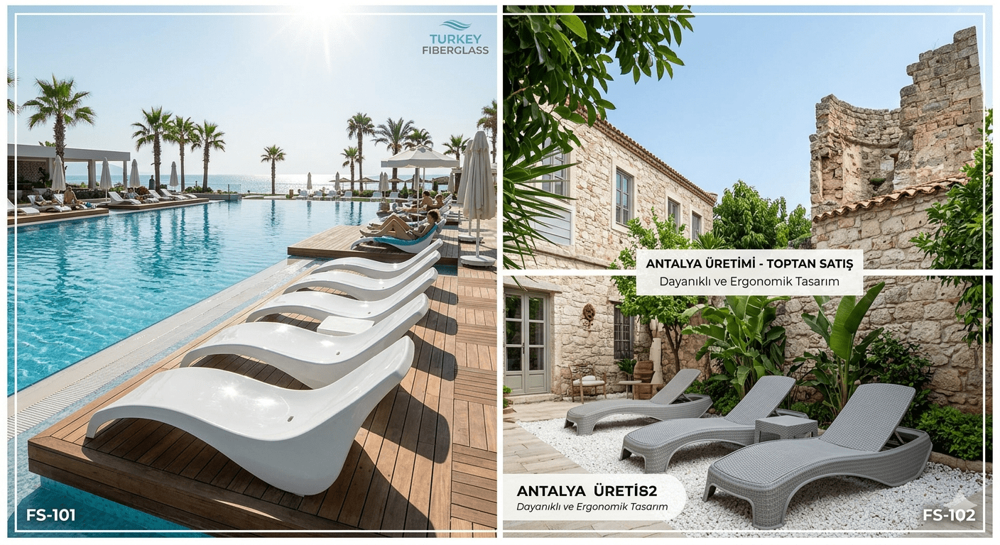 Otel havuz başı için dayanıklı ve modern fiberglass şezlong modelleri Antalya imalatı